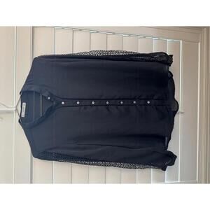 Mango black blouse with lace sleeves and a Mandarin collar size 8